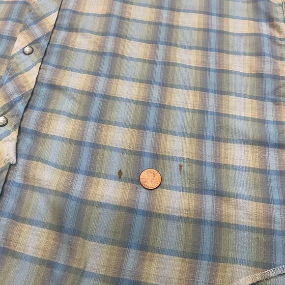 Vintage 80s Tem-Tex Western Extra Long Tail Plaid Pearl Snap Shirt - Picture 4 of 5